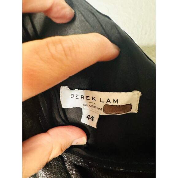 DEREK LAM Silver Metallic One Shoulder Pleated Black Mini Dress Size EU 44 - Picture 12 of 12